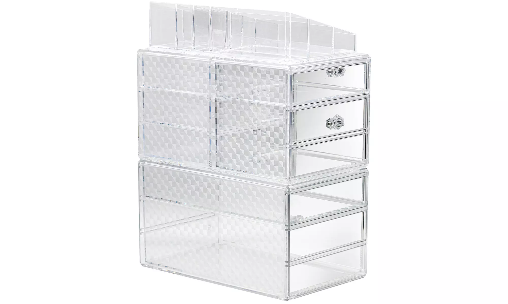 Elegant Crystal-Inspired Makeup Organizer Storage Box- 7 Clear Drawers & 9 Slots - Second Medium