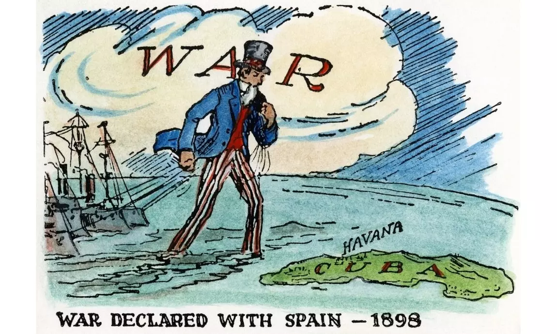 Cartoon Spanish-American War  1898. 'War Declared With Spain - 1898.' Uncle Sam - Primary Image