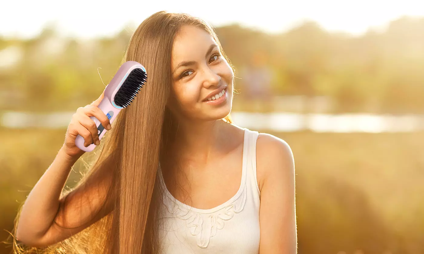 iMounTEK Mini Cordless Hair Straightener Brush with Four Adjustable Heat Levels