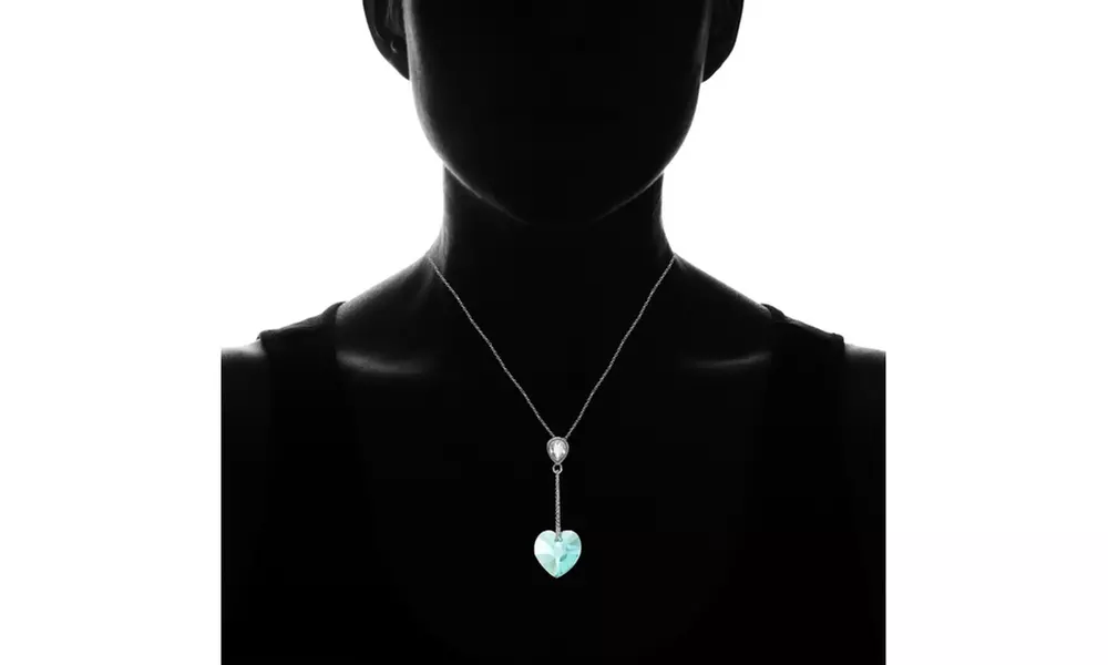 Light Blue Ombre Heart Drop Necklace in 925 Silver Made with European Crystals - Second Medium