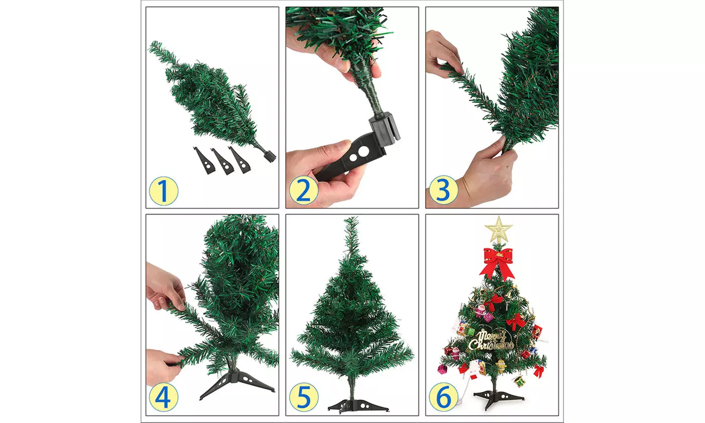 Tabletop Artificial Small Mini Christmas Tree with LED Light & Ornaments