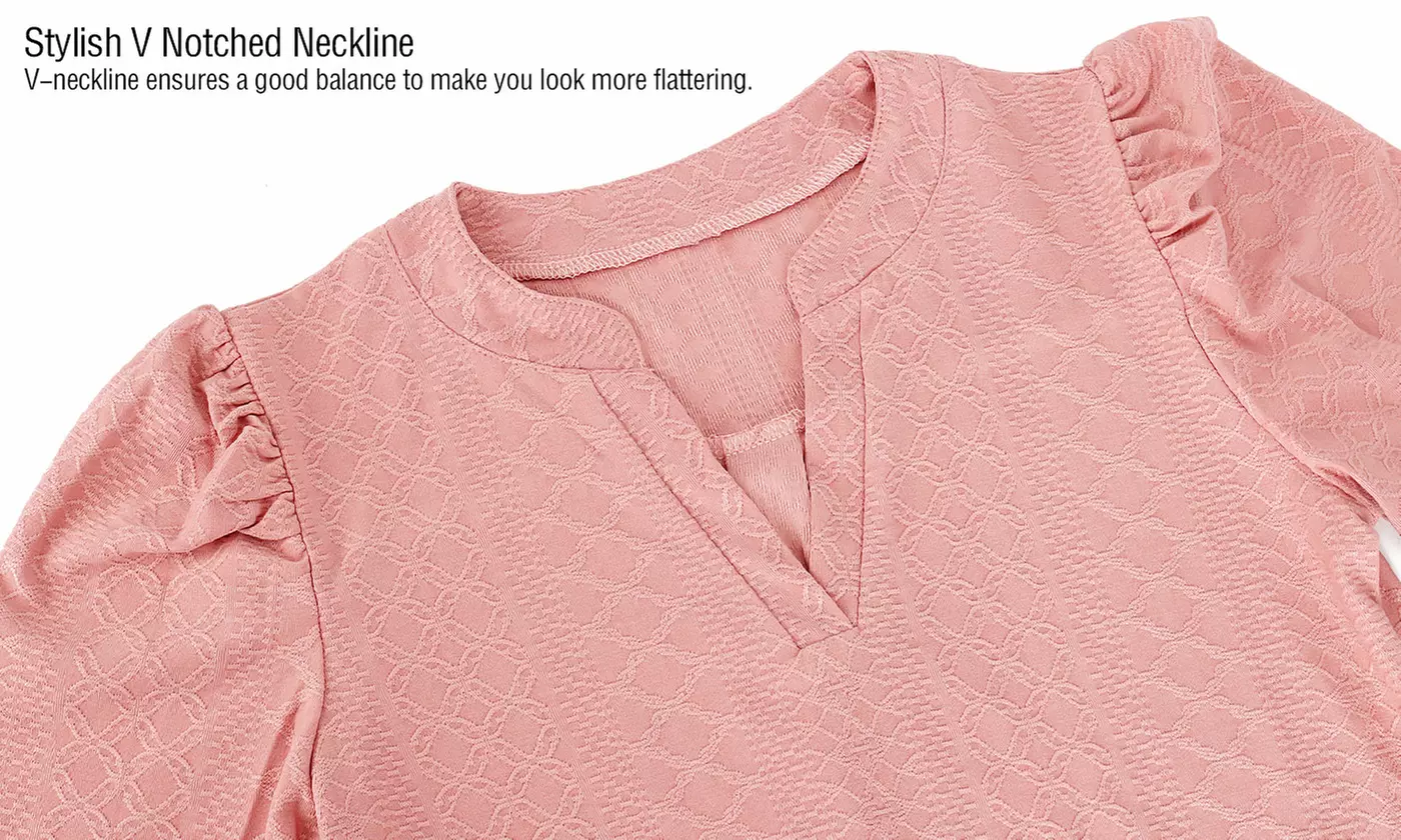 Women Long Sleeve V Neck Tunic Blouse