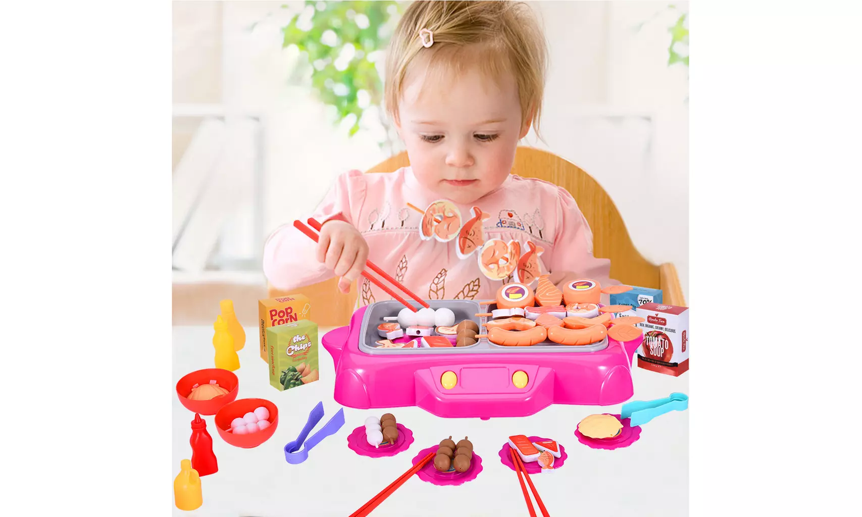 Rotating Hot Pot BBQ Playset Kids Pretend Toy Set With Light Music Fog Effect - Primary Image