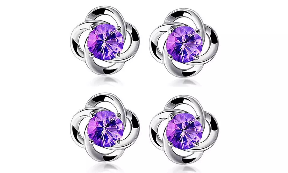 Women's Lucky Clover 925 Sterling Silver Stud Earrings with Rhinestone - Second Medium