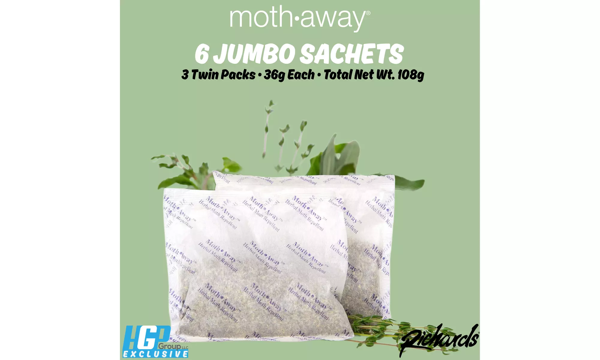 Moth Away All Natural Herbal Moth Repellent Sachets (Standard or Jumbo Sized)