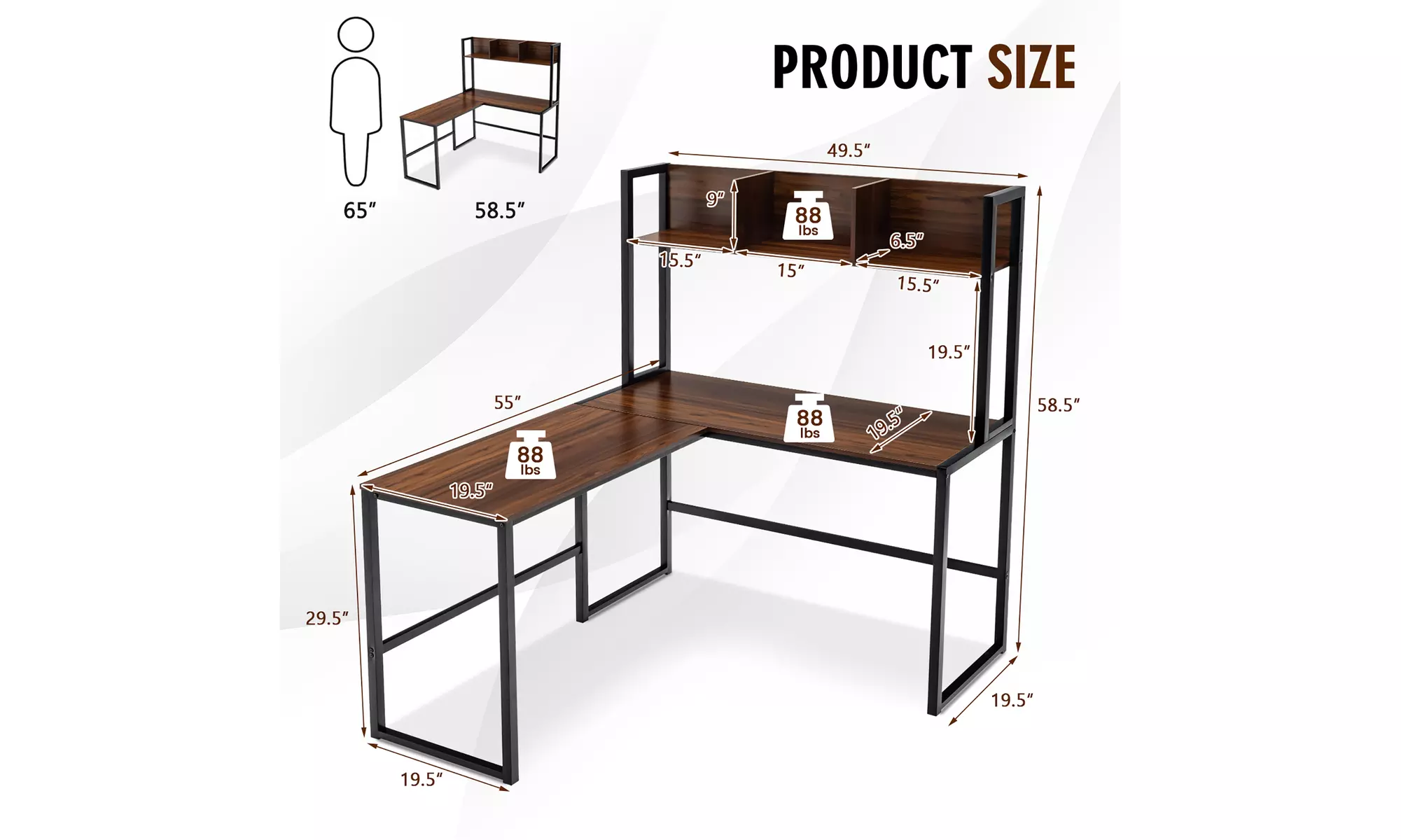 Costway 55''L-Shaped Desk Corner Computer Desk Writing Workstation Table w/Hutch
