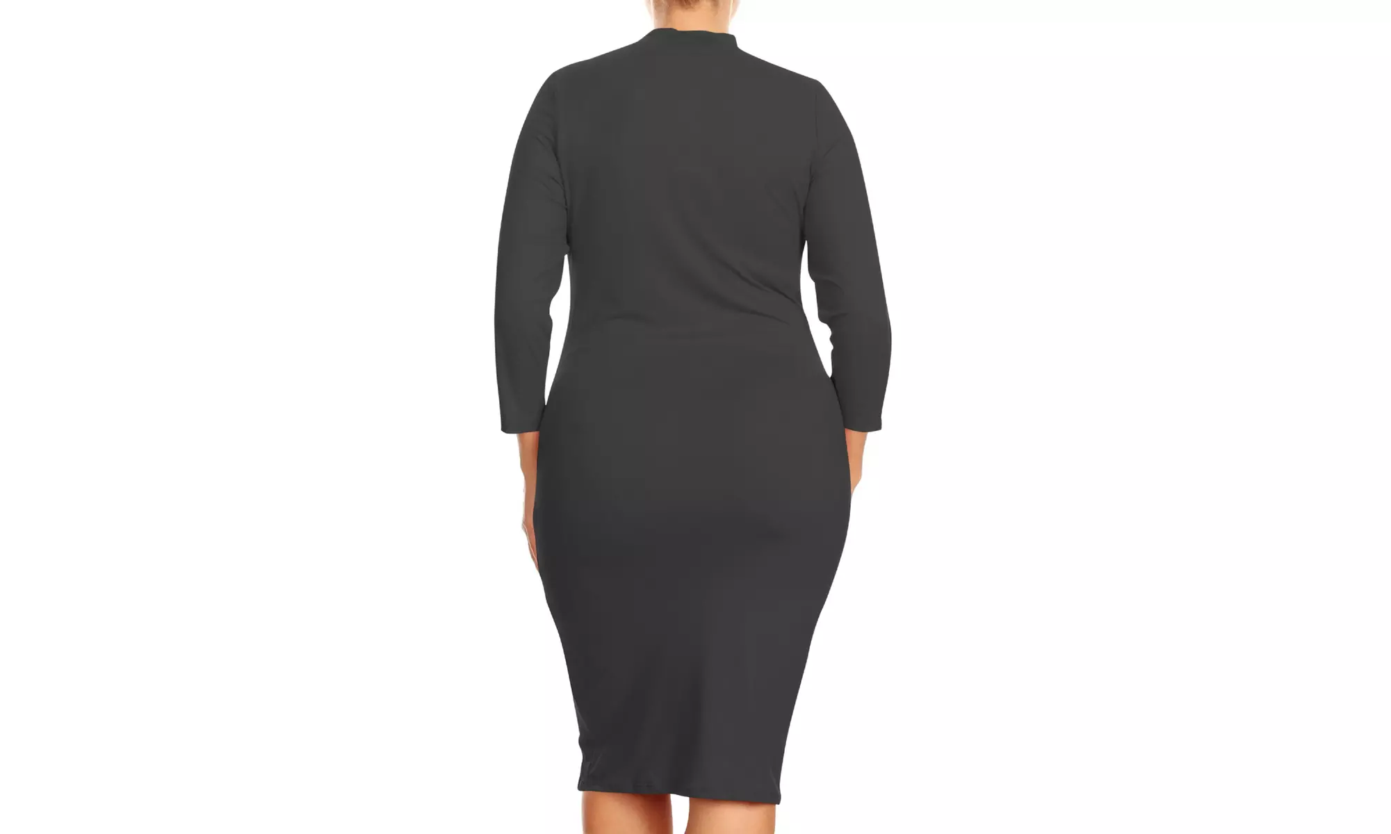 Women's Plus Size Mock Neck 3/4 Sleeves Casual Solid Bodycon Casual Mid Dress