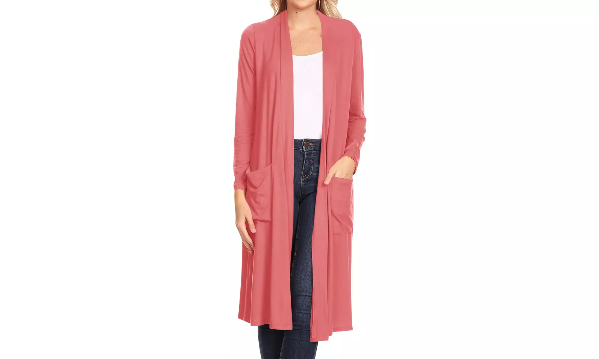 Women's Casual Open Front Side Pockets Solid  Long Cardigan
