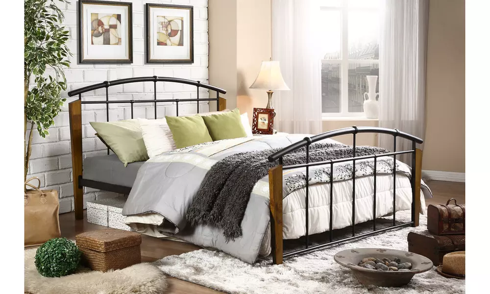 Optimus Dark Bronze Queen Size Metal and Wood Platform Bed - Primary Image