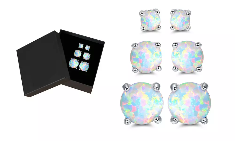 18k white gold plated Fire Opal Stud Set Peermont