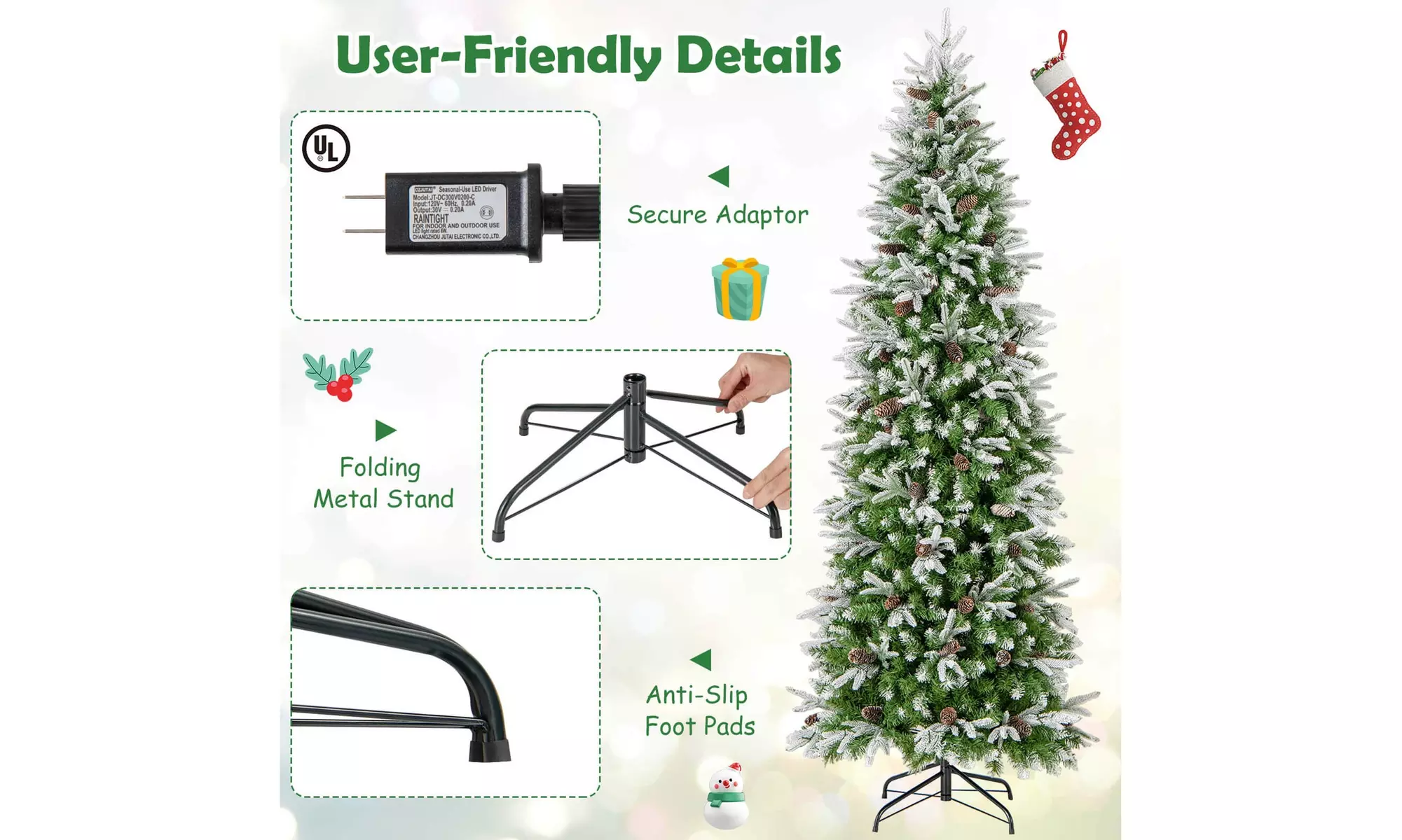 Costway 6/7.5/9 FT Christmas Tree with PE PVC Branch Tips Warm White LED Lights