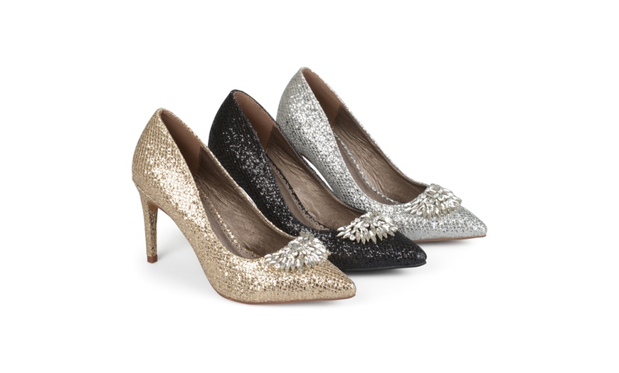 Image 1: Journee Collection Womens Pointed Toe Jewel Glitter Heels