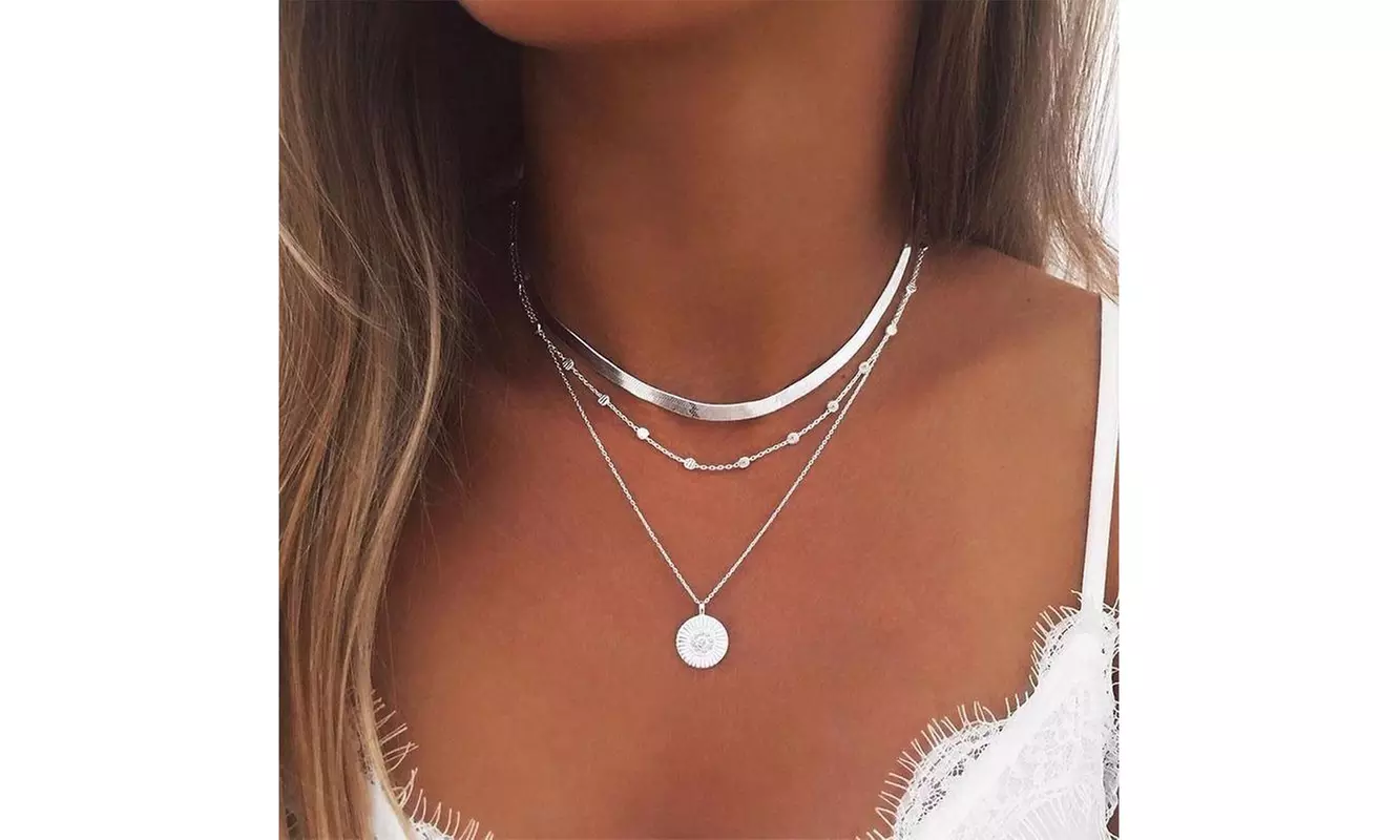 Layered Necklace Silver Necklace Lotus Pendant Necklace For Women - Primary Image