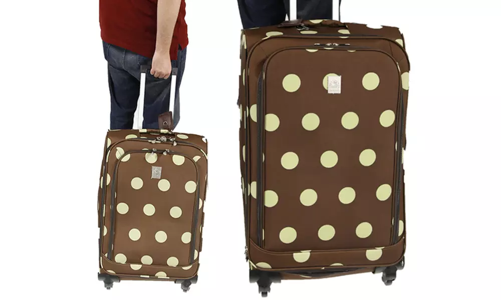 Jenni Chan Dots 360 Quattro Upright Luggage Brown With Sage Green Dots  - Primary Image