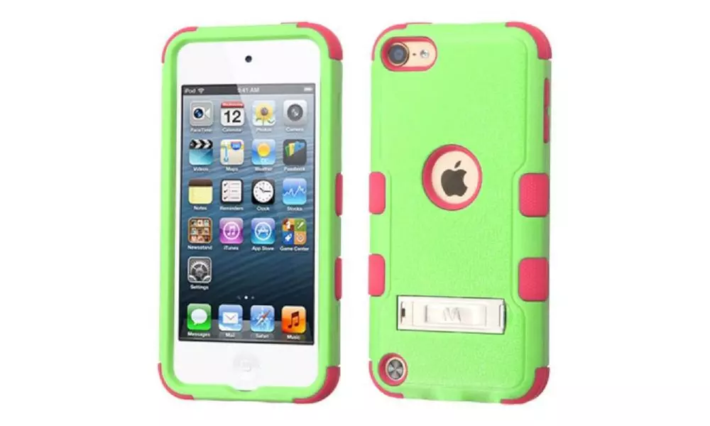 Insten Hard Dual Silicone Case W Stand For Ipod Touch 5 6 Green Pink - Primary Image