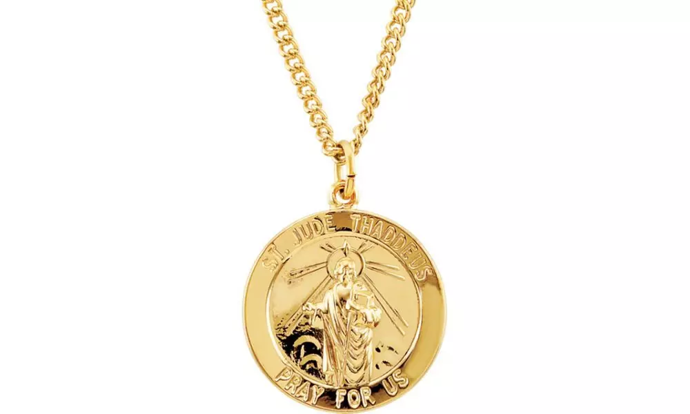 Paris Jewelry 24K Yellow Gold Plated 22mm Round ST. Jude 24 Necklace - Primary Image