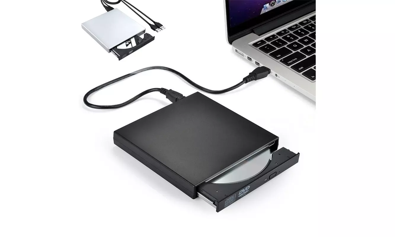 USB External CD-RW Burner DVD/CD Reader Player with Two USB Cables - Primary Image