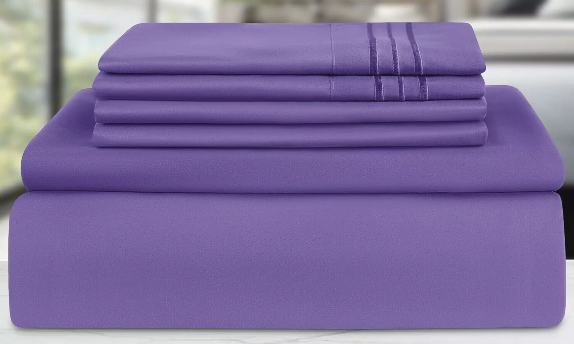 Lux Decor 6pc Wrinkle Free Microfiber Bed Sheet Set with Embroidered Pillowcases