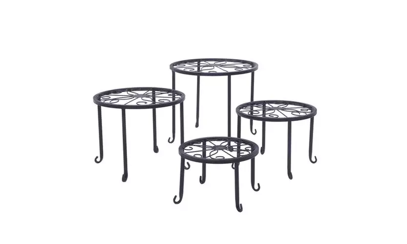 4 Plant Shelves with 4-1 Round Pattern in Black Baking Paint  - Primary Image