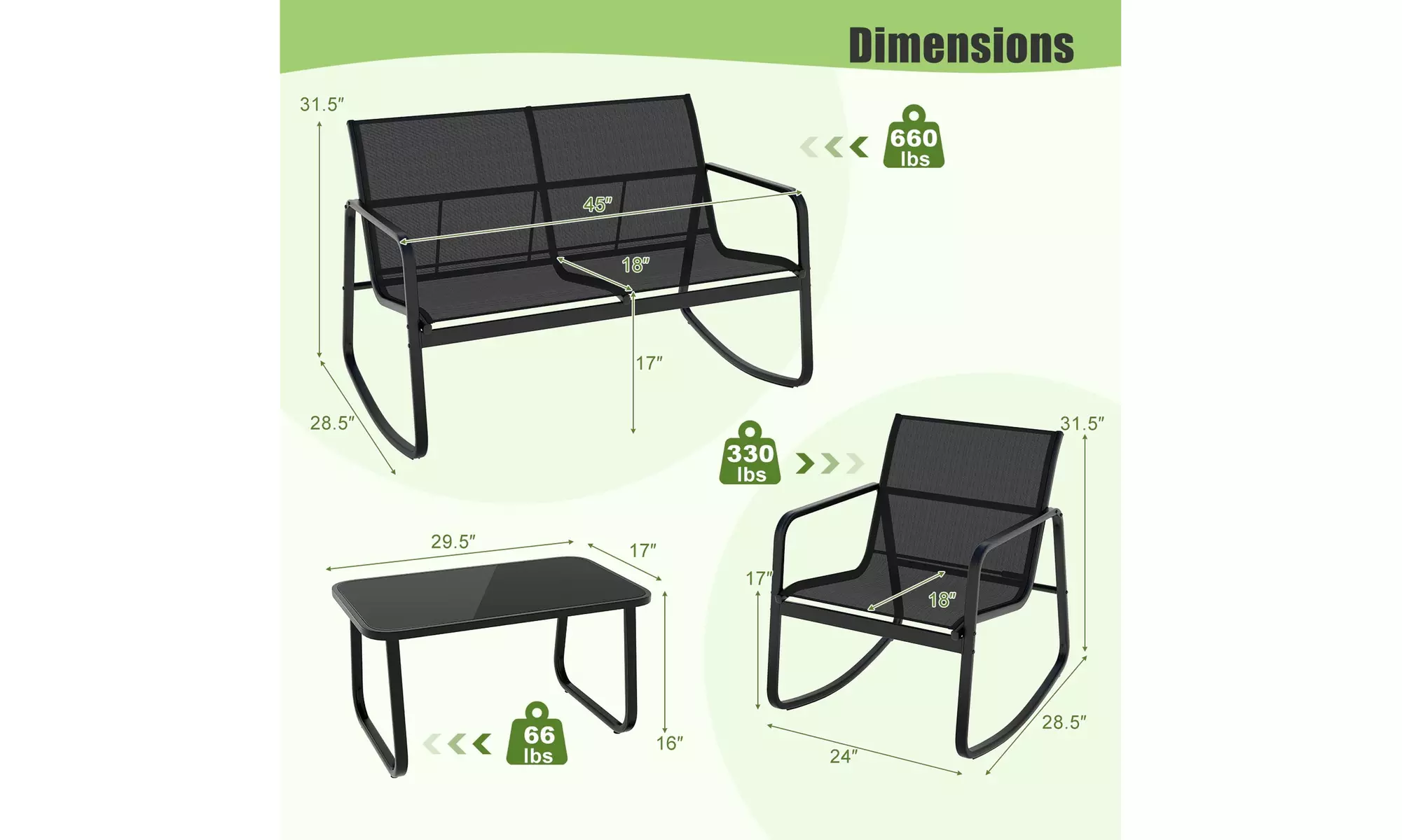 Costway 8- or 4-Piece Patio Rocking Chairs and Loveseat with Glass-Top Table