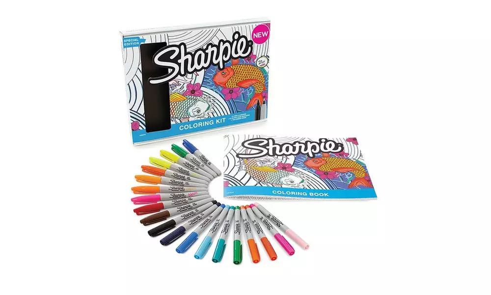 20 Sharpie Permanent Markers with Aquatic-Themed Adult Coloring Book - Primary Image