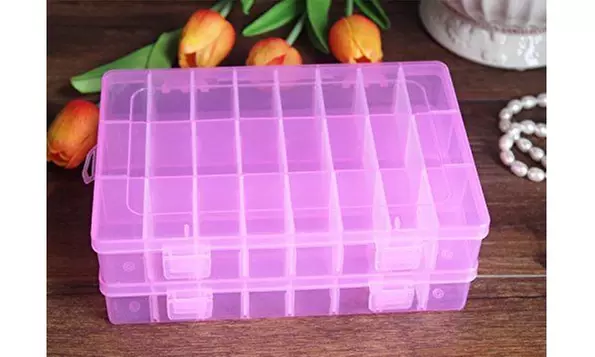 2-Pack 24 Grids Plastic Storage Box Jewelry Earring Tool Containers Organizer