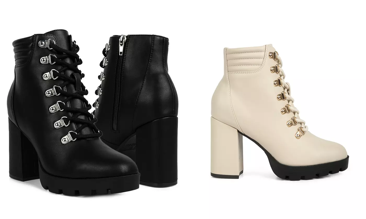 London Rag Hamiltons Lace Up Block Heel Boots