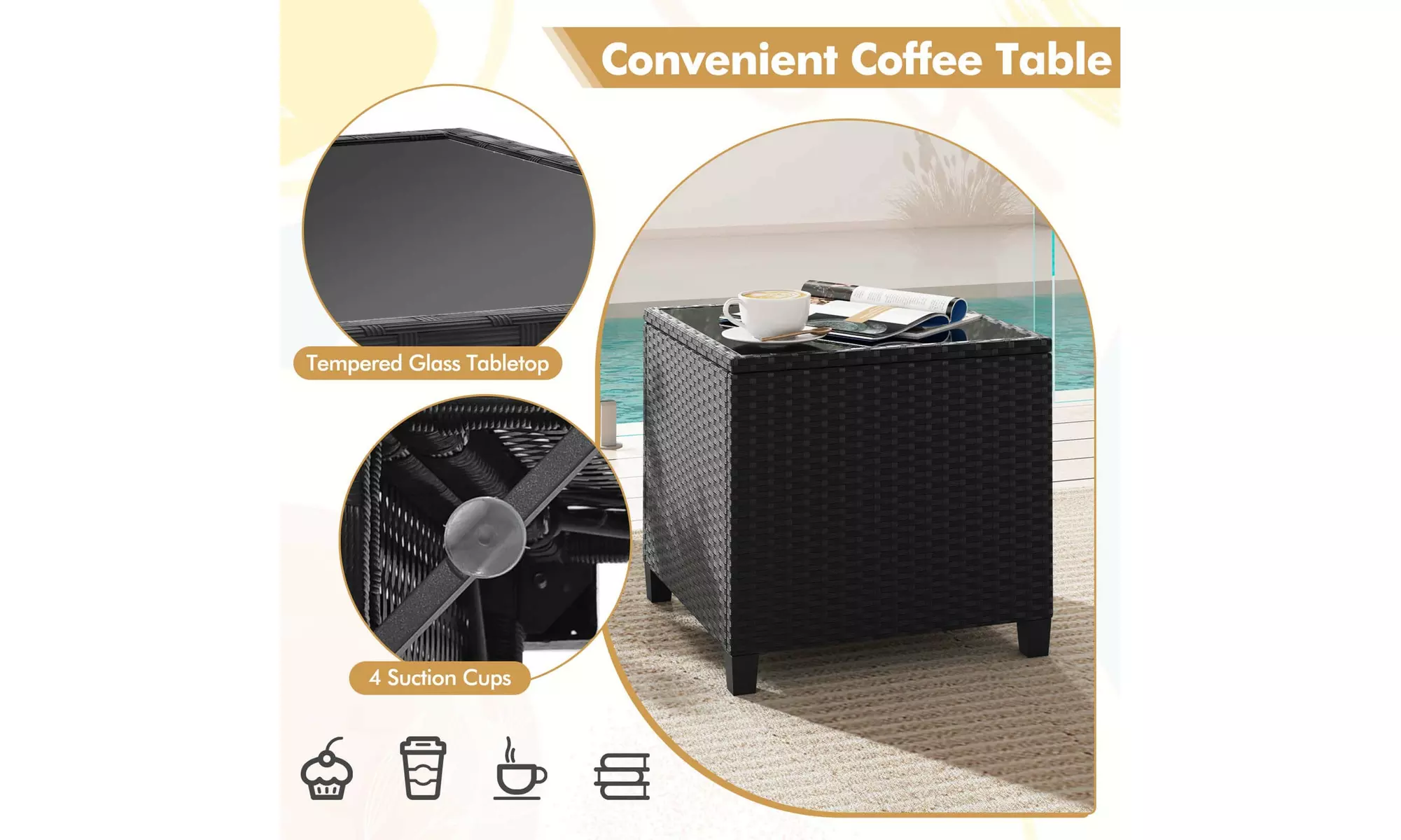  Three-Piece Costway Patio Furniture Set with Tempered Glass Coffee Table