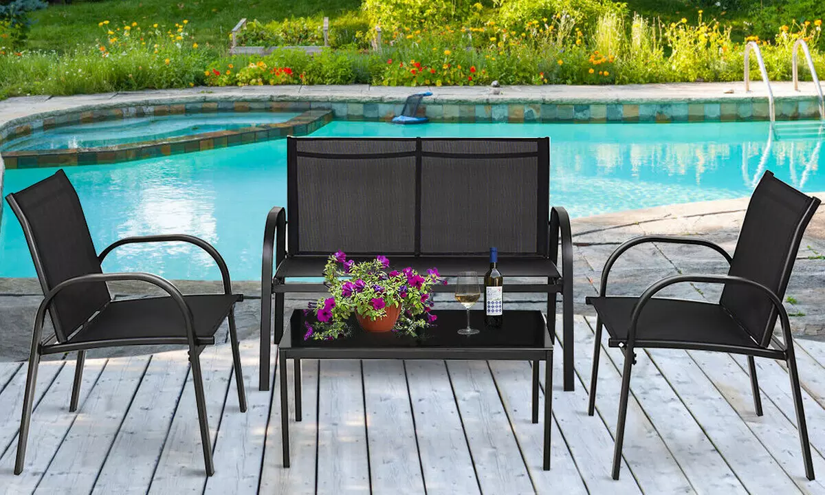 4-Piece Costway Outdoor Patio Furniture Set Sofa Loveseat Tee Table Garden Yard - Primary Image