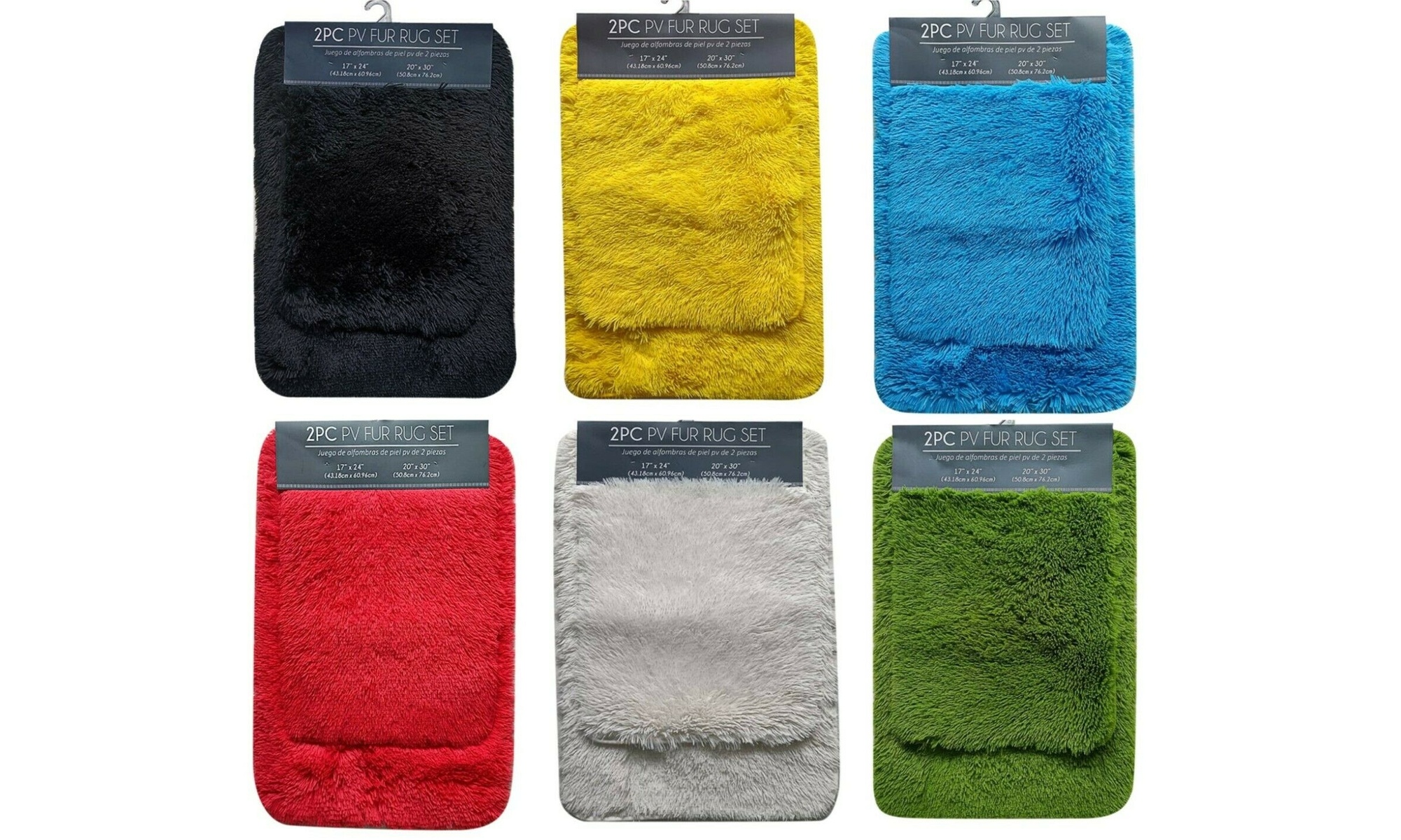 Non-Slip 2 Pc PV Fur Rug Soft Furry Shag Plush Bathroom Floor Bath Mat Set - Primary Image