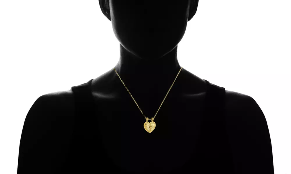 14K Gold Yellow "TEAMO" Broken Heart Pendant - Second Medium