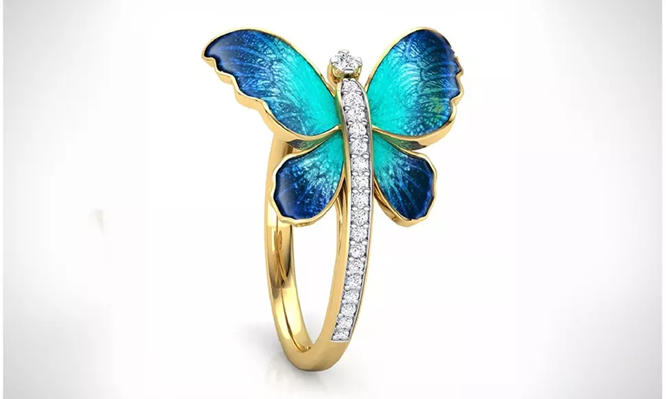 18K Gold Plated Faux Pearl and Crystal Butterfly Stud Earring or Ring