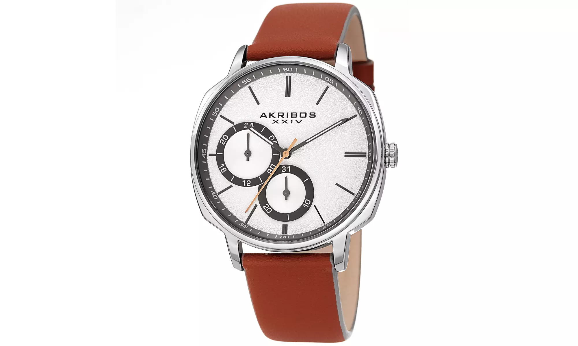 Akribos XXIV Men's Date Grained Dial Tan Leather Strap Watch - Primary Image
