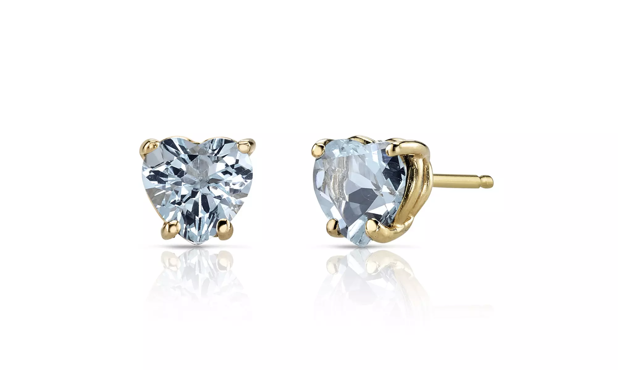 14k Solid Yellow Gold Plated Heart Shape 2 Ct Aquamarine Stud Earrings - Primary Image