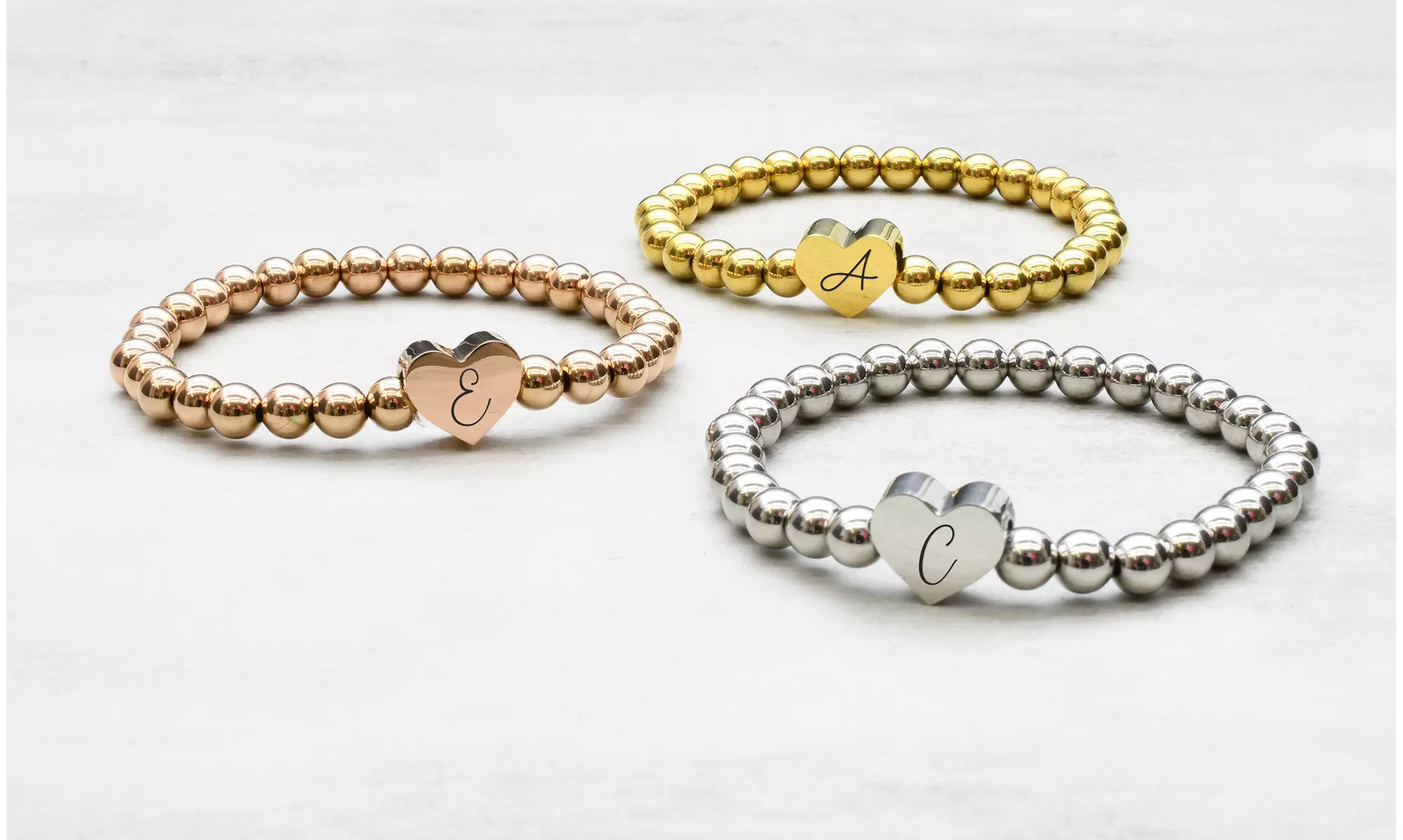 Stackable 7 Inch Beaded Heart Initial Bracelets By Pink Box - Second Medium