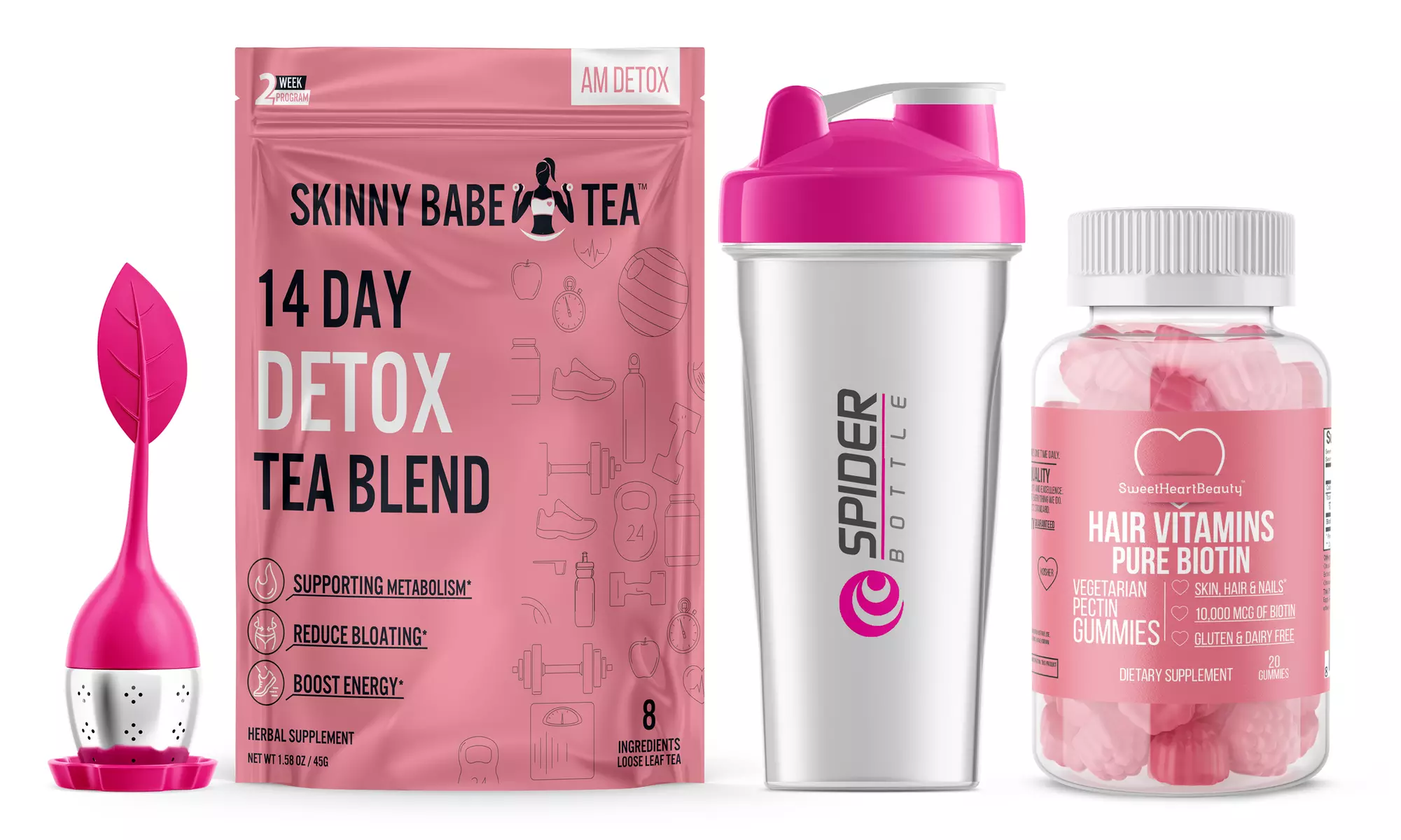 Valentines Day Pink Bundle: Biotin Gummy, Shaker, Tea Detox & Pink Infuser - Second Medium