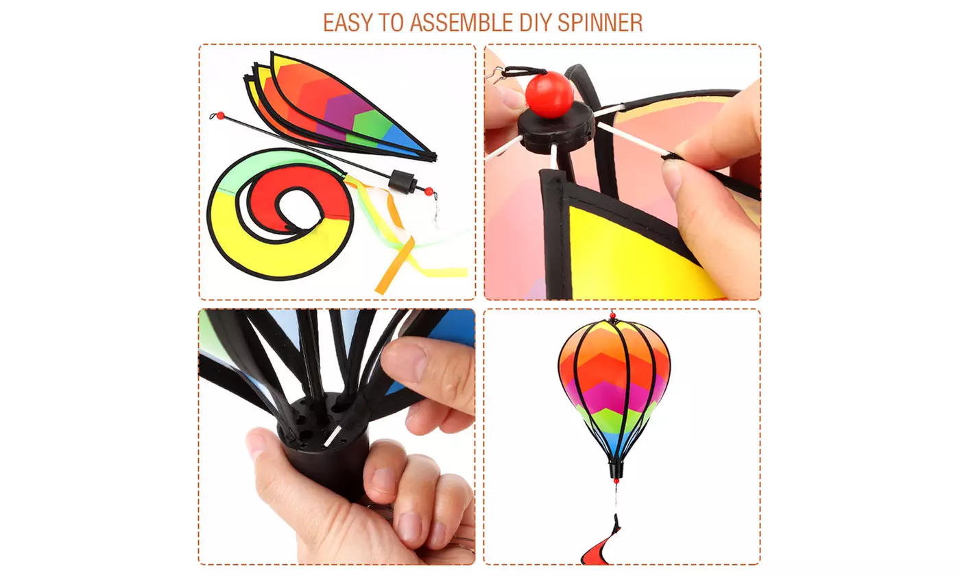 2pcs Hot Air Balloon Wind Spinner Rainbow Garden Windmill Hanging Decor