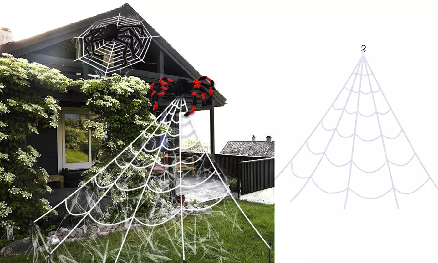 16.4/23FT Giant Spider Web Halloween Decor Outdoor Spider Set Scary Party Prop