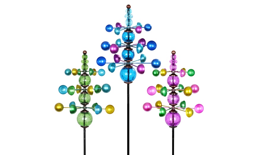 Exhart Three Tier Wind Spinner Garden Stake with Glass Crackle Balls ...