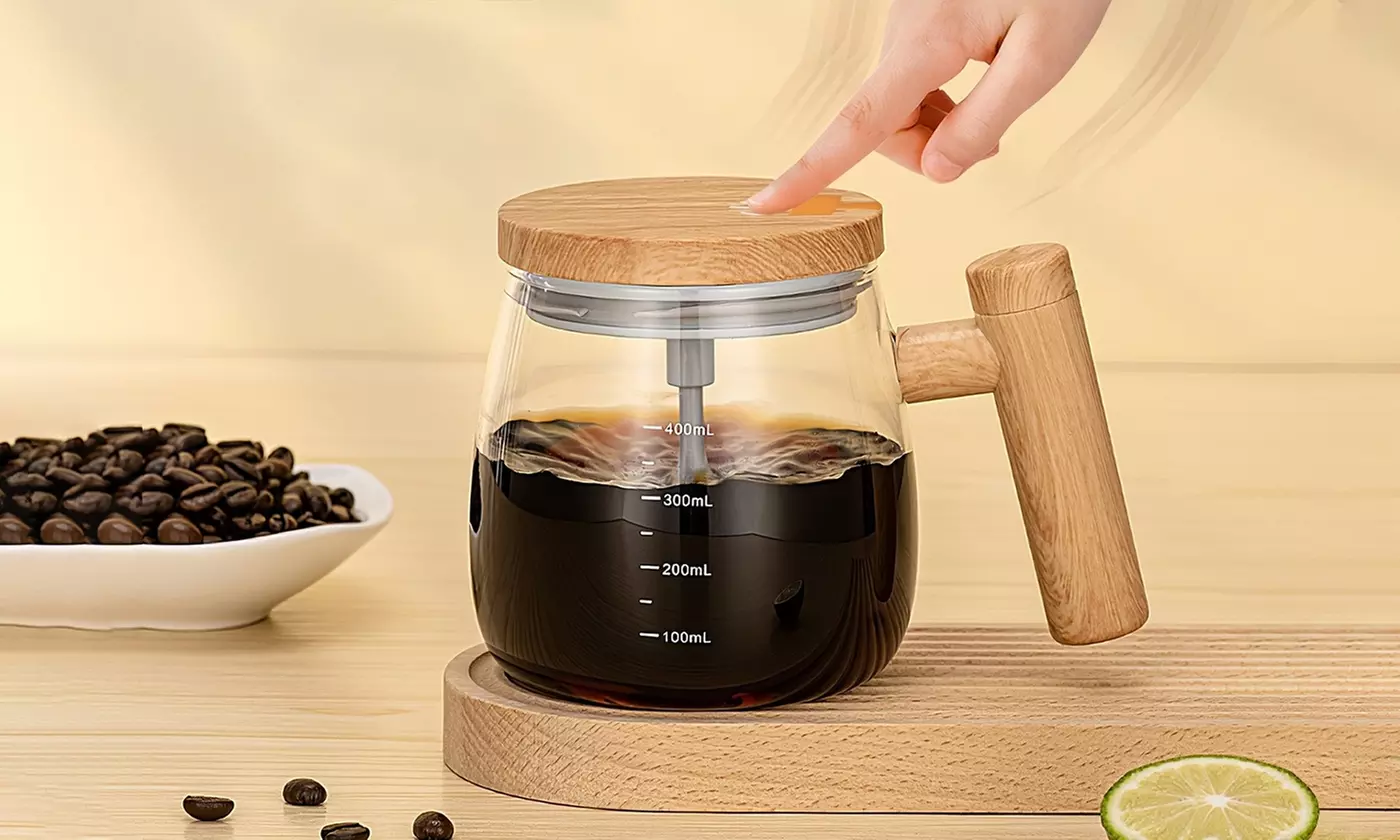 NewHome Self Stirring Mug Electric Mixing Coffee Cup with Warming Pad 400ml