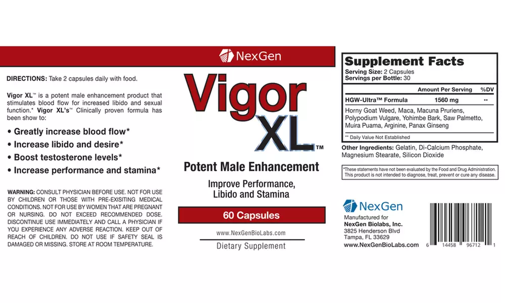 Vigor XL Male Enhancement and Sexual Aid Supplement (30 Servings) - Second Medium