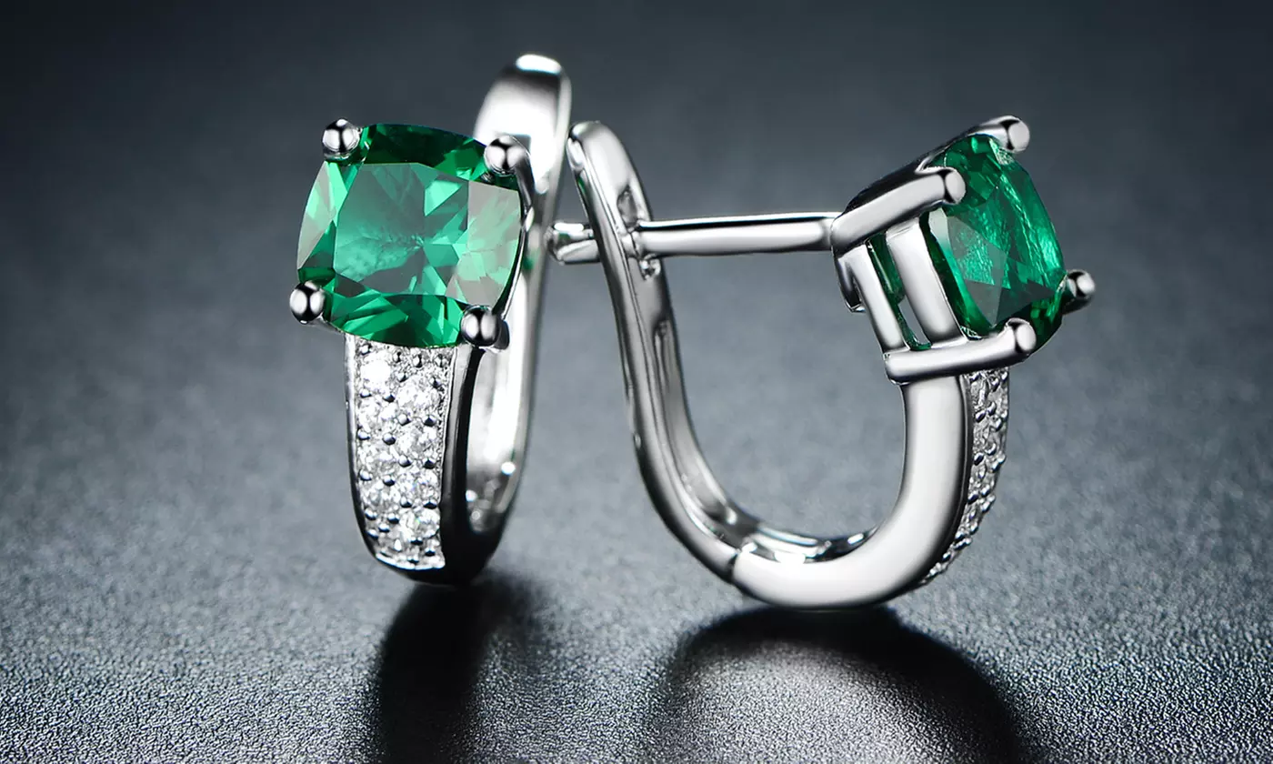 Classic Lab Created Emerald Huggie Earrings - Primary Image