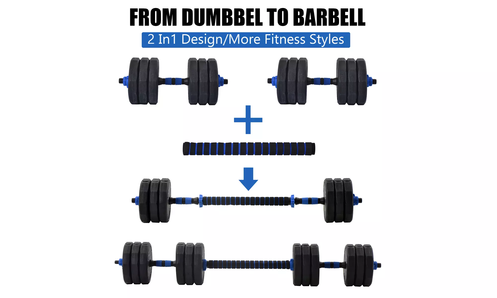 Adjustable Dumbbell Barbell Weight Pair TOTAL 58 LBS 2 in 1 Sets with Connector