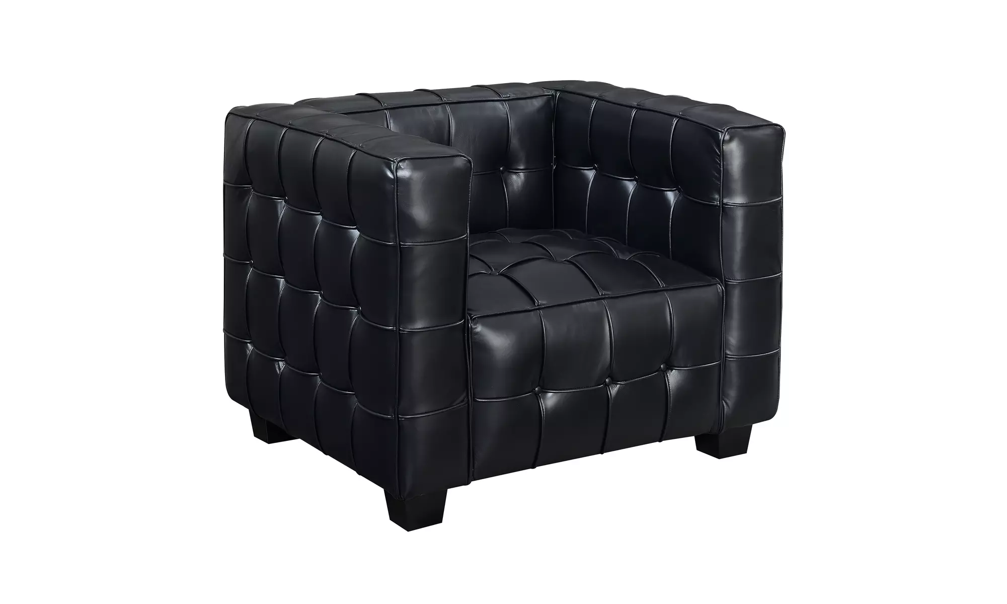 Modern Leather Button Tufted Tuxedo Armchair, Black - Primary Image