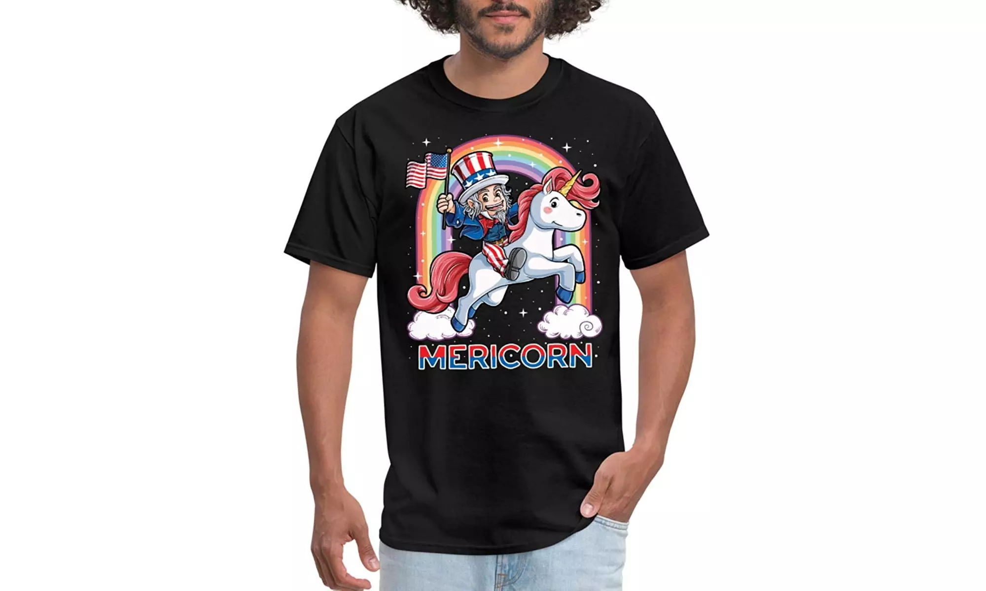 Spreadshirt 4th of July Mericorn Uncle Sam On Unicorn Men's T-Shirt - Primary Image