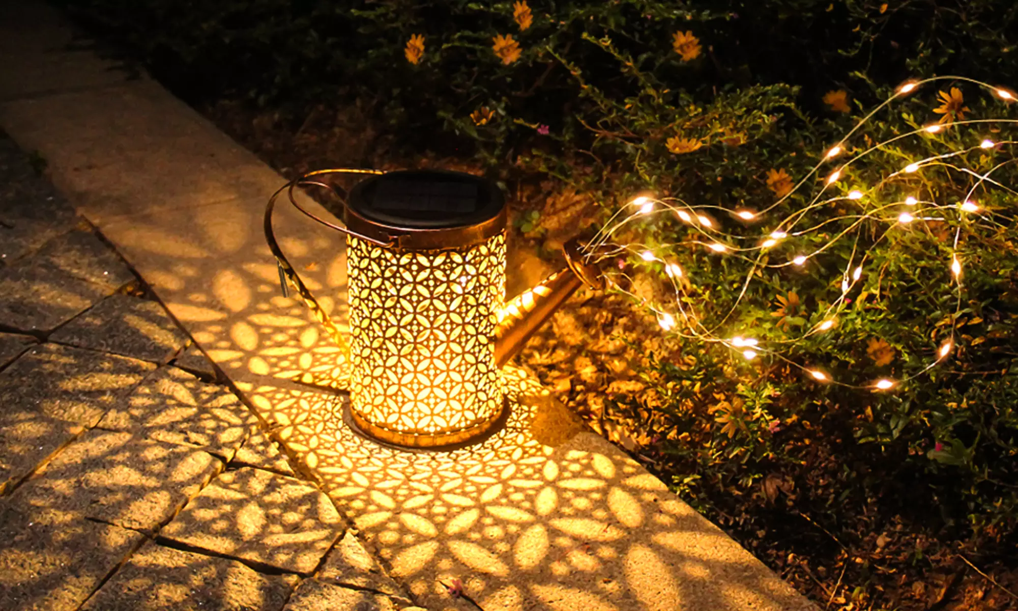Solar Watering Can with Light Crackle Glass Globe Stake Lights for Garden Patio