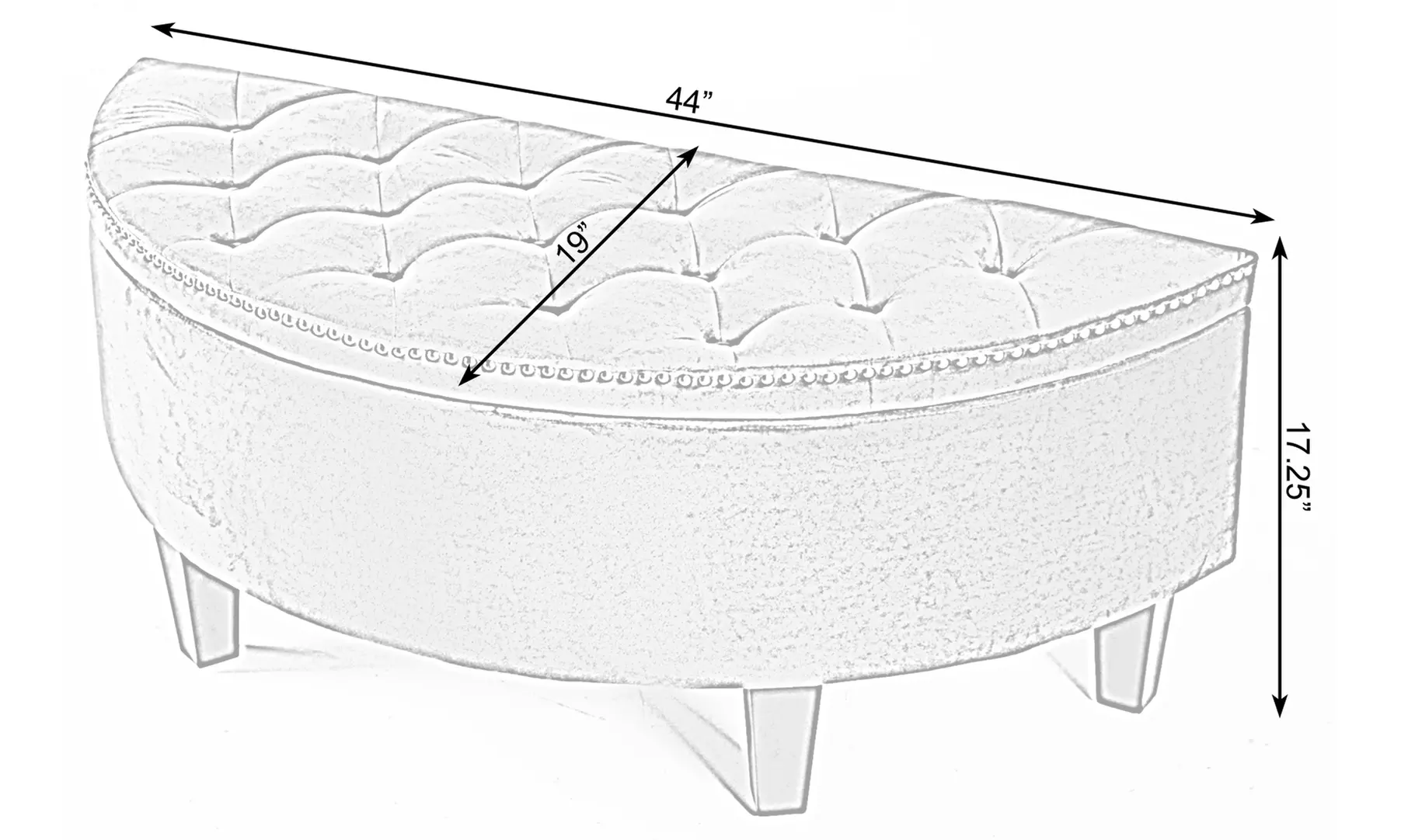 Half Moon Modern Velvet Tufted Storage Ottoman Bench - Primary Image