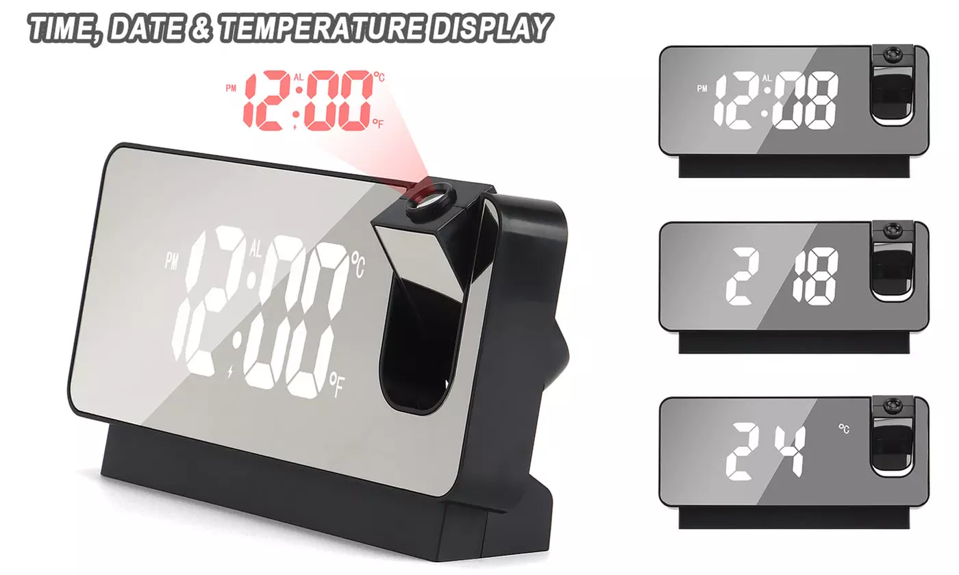 Digital Projection Alarm Clock Thermometer Dimmer USB Charger Dual Alarm Clocks