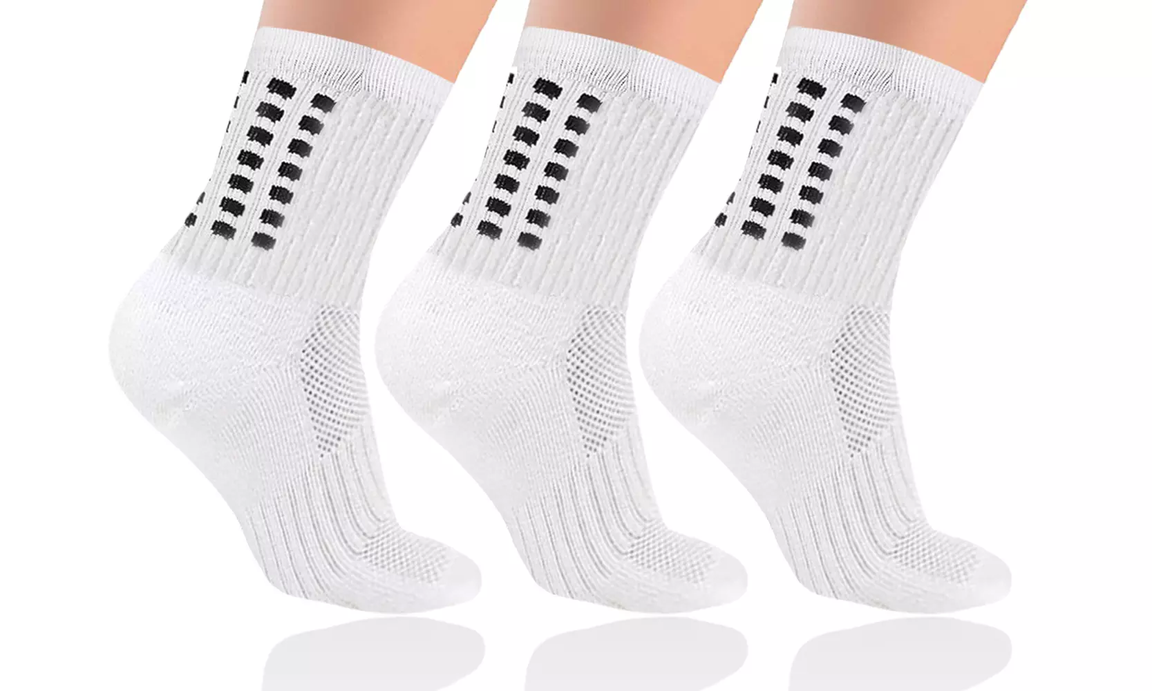 Unisex Black and White Crew Compression Socks (3 Pairs) - Second Medium