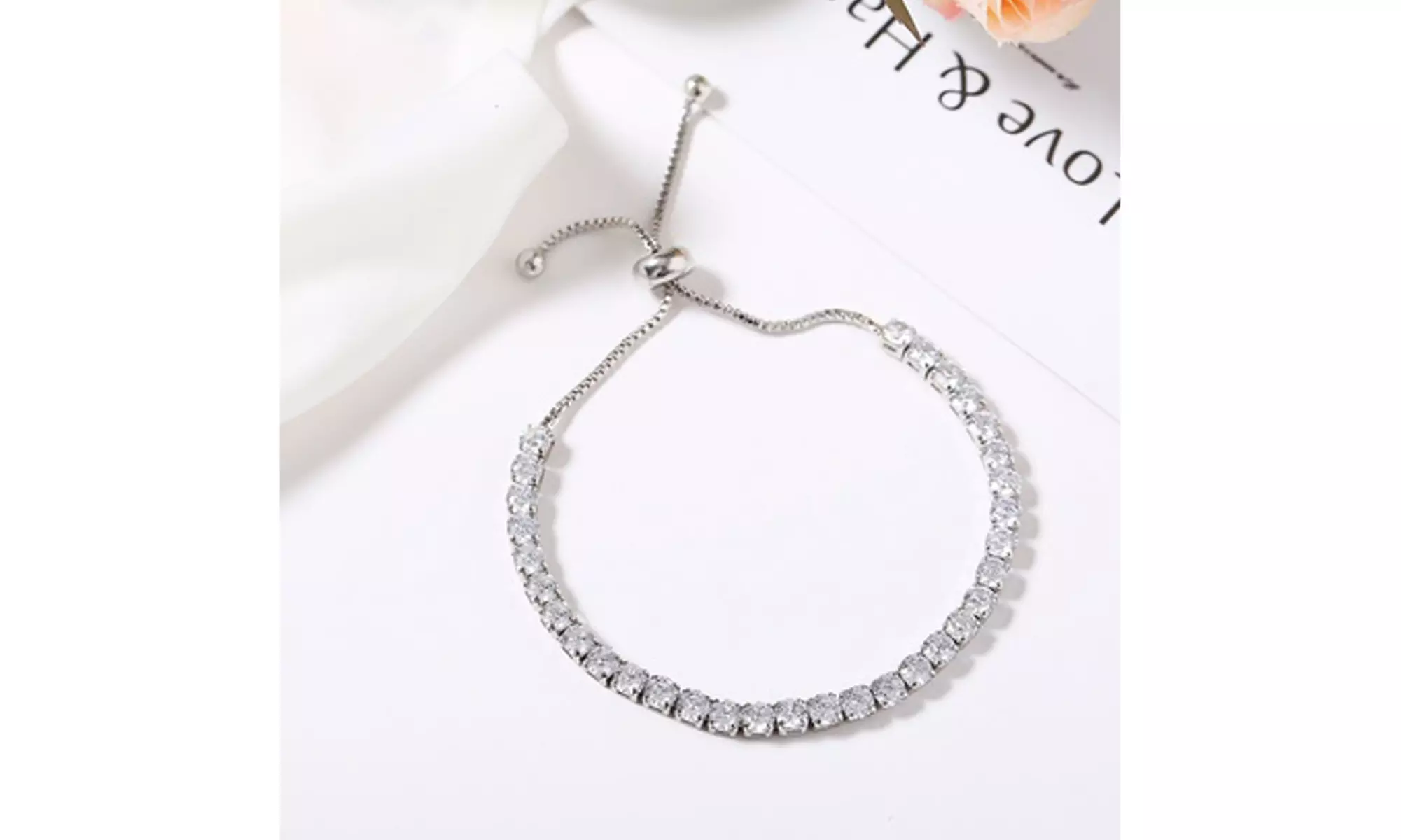 18k White Gold Plated 6ct Created White Sapphire Round Adjustable Tennis Plated